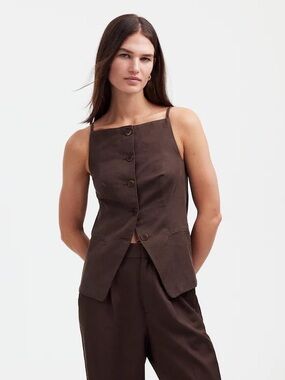 Madewell Women’s Square Neck Vest in Drapey Twill Dark Carob New  Size 12 #NS325